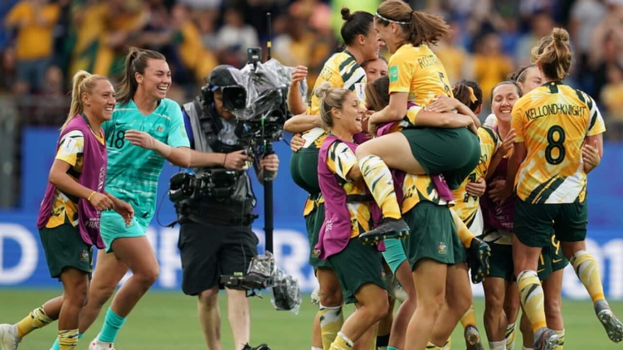 Matildas celebrate against Brazil