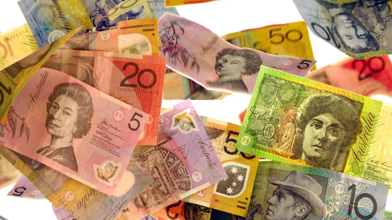 A photo montage of Australian dollar bills