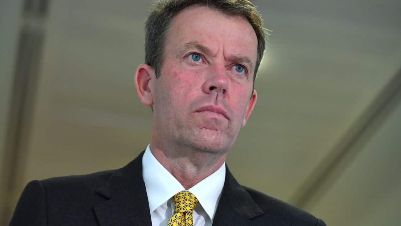Minister for Trade Dan Tehan at a press conference at Parliament House in Canberra, Monday, February 14, 2022. (AAP Image/Mick Tsikas) NO ARCHIVING