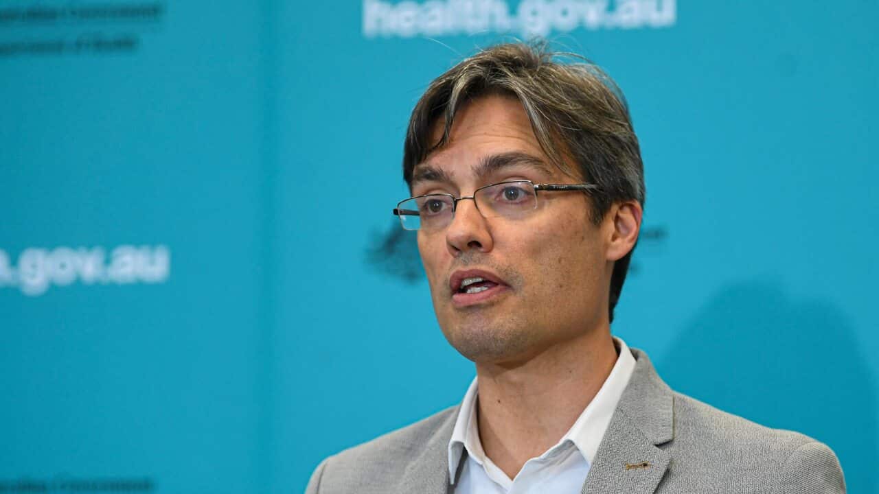 Deputy Chief Medical Officer Nick Coatsworth speaks to the media during a press conference at the Australian Department of Health in Canberra, Wednesday, September 9, 2020. (AAP Image/Lukas Coch) NO ARCHIVING