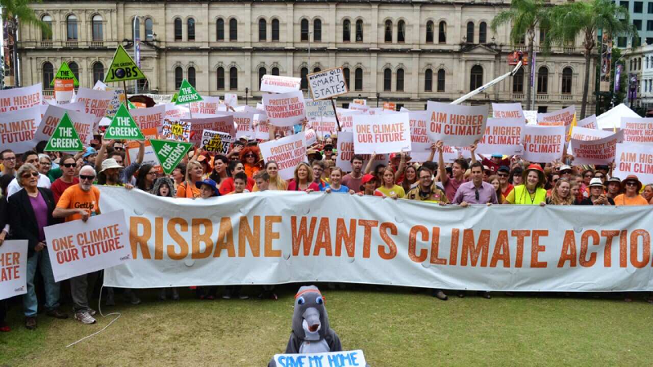 Protesters during the National Day of Climate Action rally in Brisbane