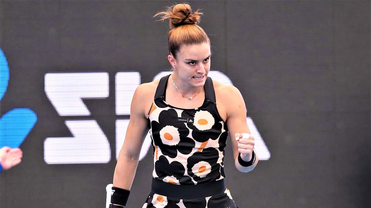 Maria Sakkari in her match against Tamara Zidansek (SLO) during Day 1 of the the Adelaide International Tennis Tournament, January 3, 2022.
