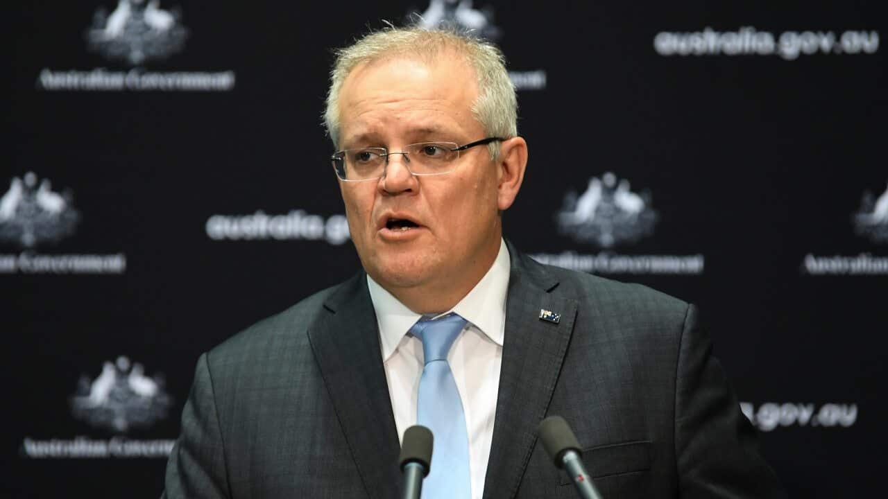 Australian Prime Minister Scott Morrison speaks to the media during a press conference at Parliament House in Canberra, Friday, August 7, 2020. (AAP Image/Lukas Coch) NO ARCHIVING