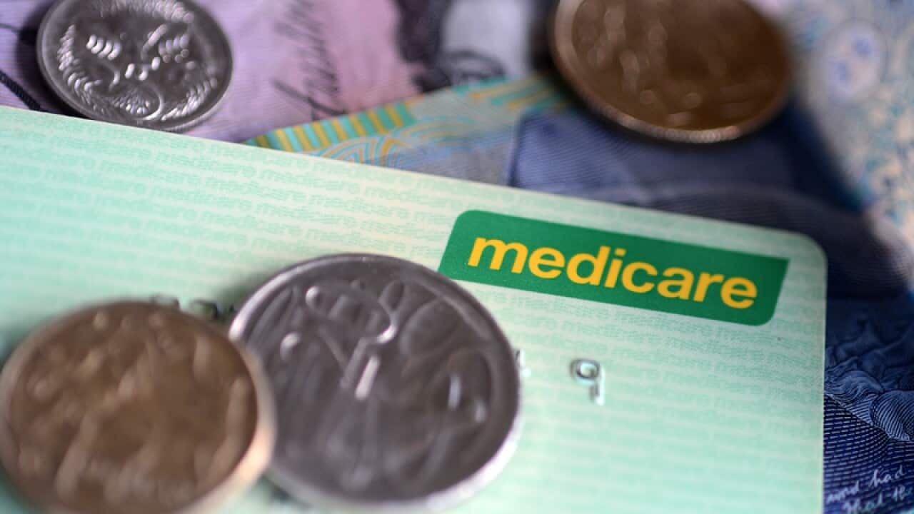 Bank notes and coins with a Medicare card