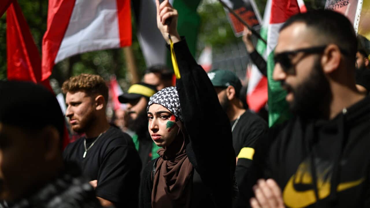 Protesters waving flags.