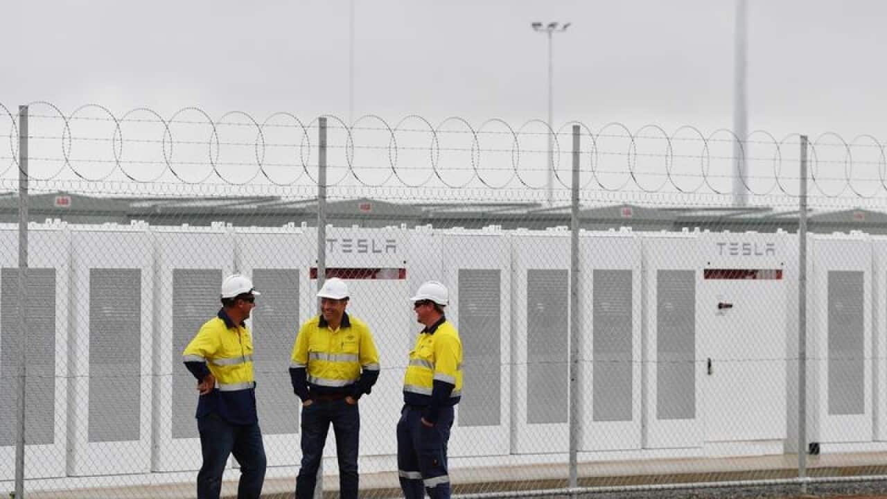 Construction workers at the Tesla battery in Jamestown, SA