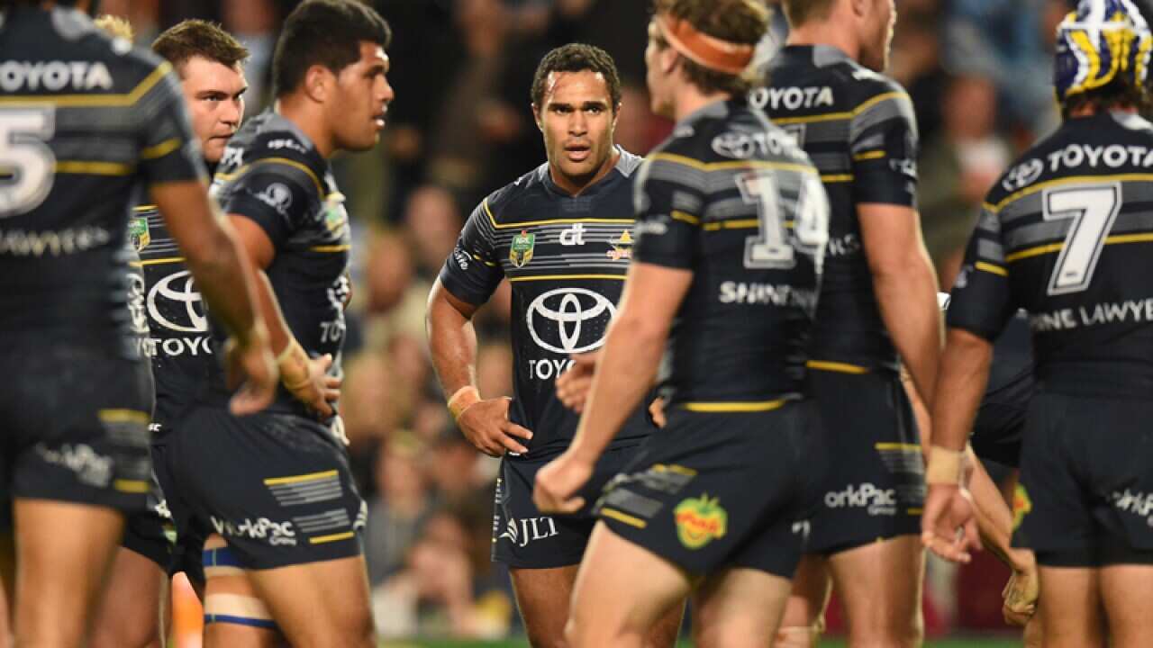 A dejected Cowboys during their loss to the Sharks