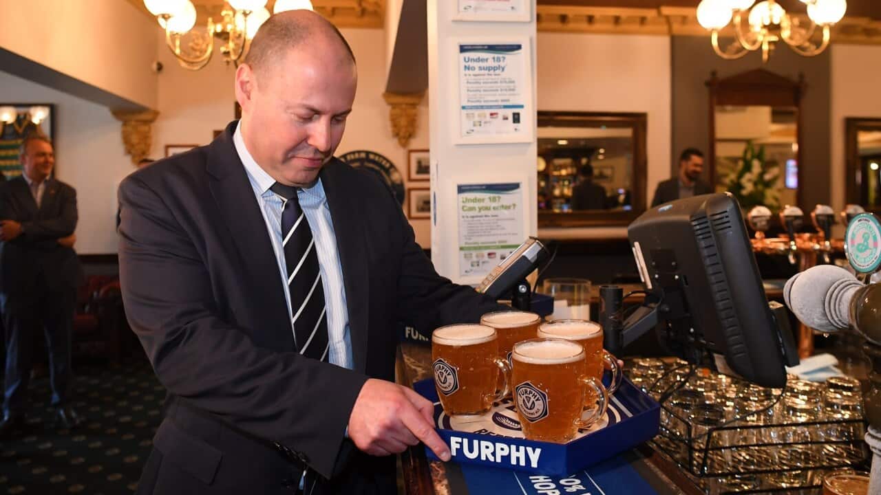 Federal Treasurer Josh Frydenberg at a Melbourne pub