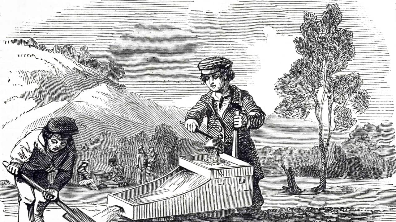 Children cradling for gold.