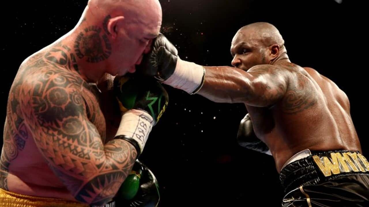 Lucas Browne (left) in action against Dillian Whyte