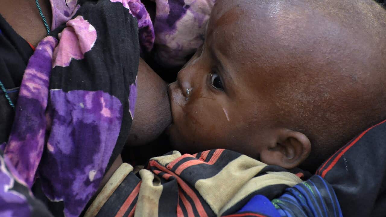 A newly arrived Somali refugee breastfee