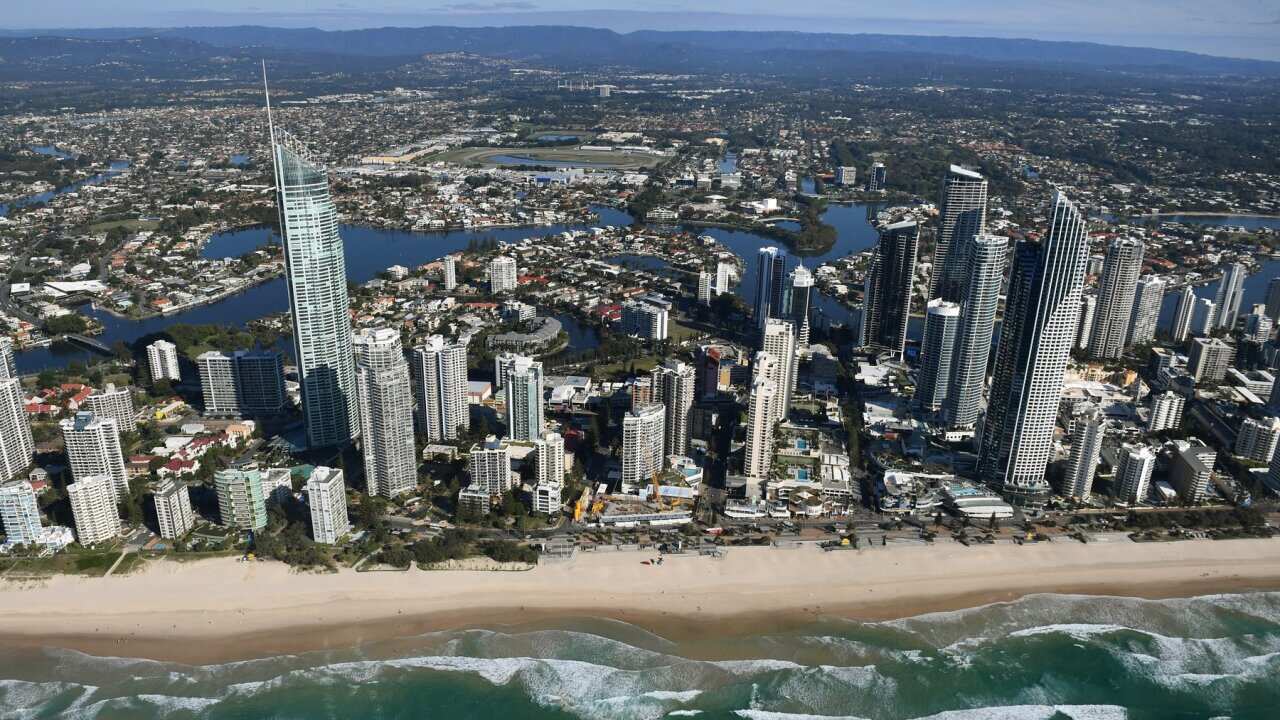 A general view of Surfers Paradise Beach on the Gold Coast, Wednesday, May 17, 2017. The Gold Coast will host the 2018 Commonwealth Games April 4th-15th next year.  (AAP Image/Dave Hunt) NO ARCHIVING