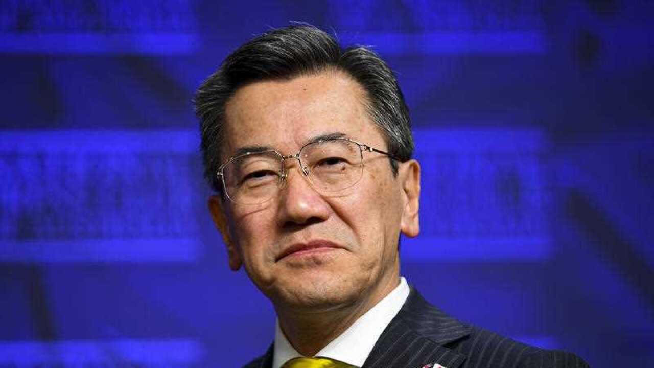 Ambassador of Japan Yamagami Shingo addresses the National Press Club in Canberra, Wednesday, July 21, 2021.