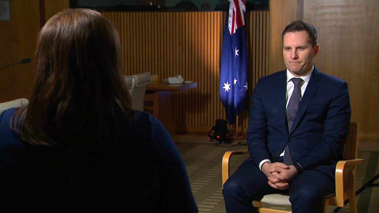 Immigration Minister Alex Hawke talks to SBS Canberra Bureau Chief Anna Henderson