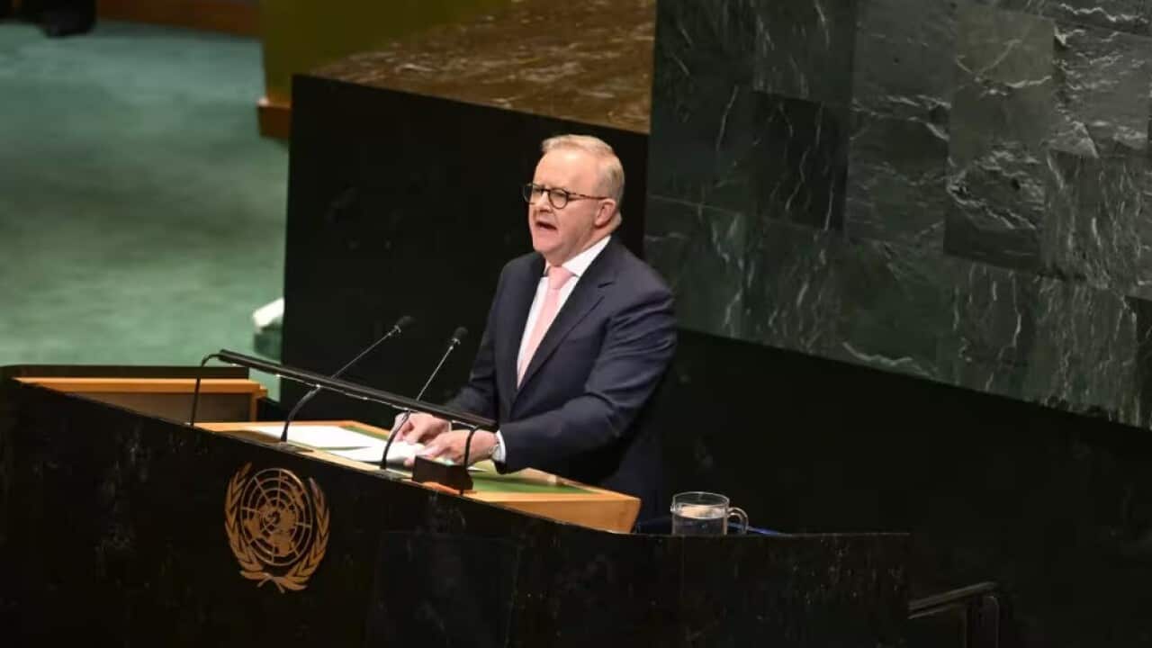 Prime Minister Anthony Albanese addressed the UN General Assembly in New York, calling for the Israeli government to  AAP Lukas Coch.jpg
