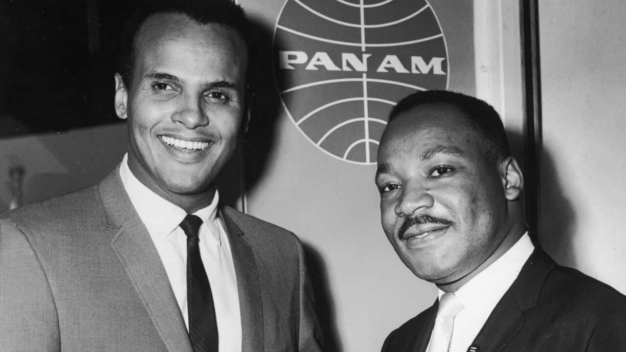 Harry Belafonte (L) with Dr Martin Luther King Jnr in 1964