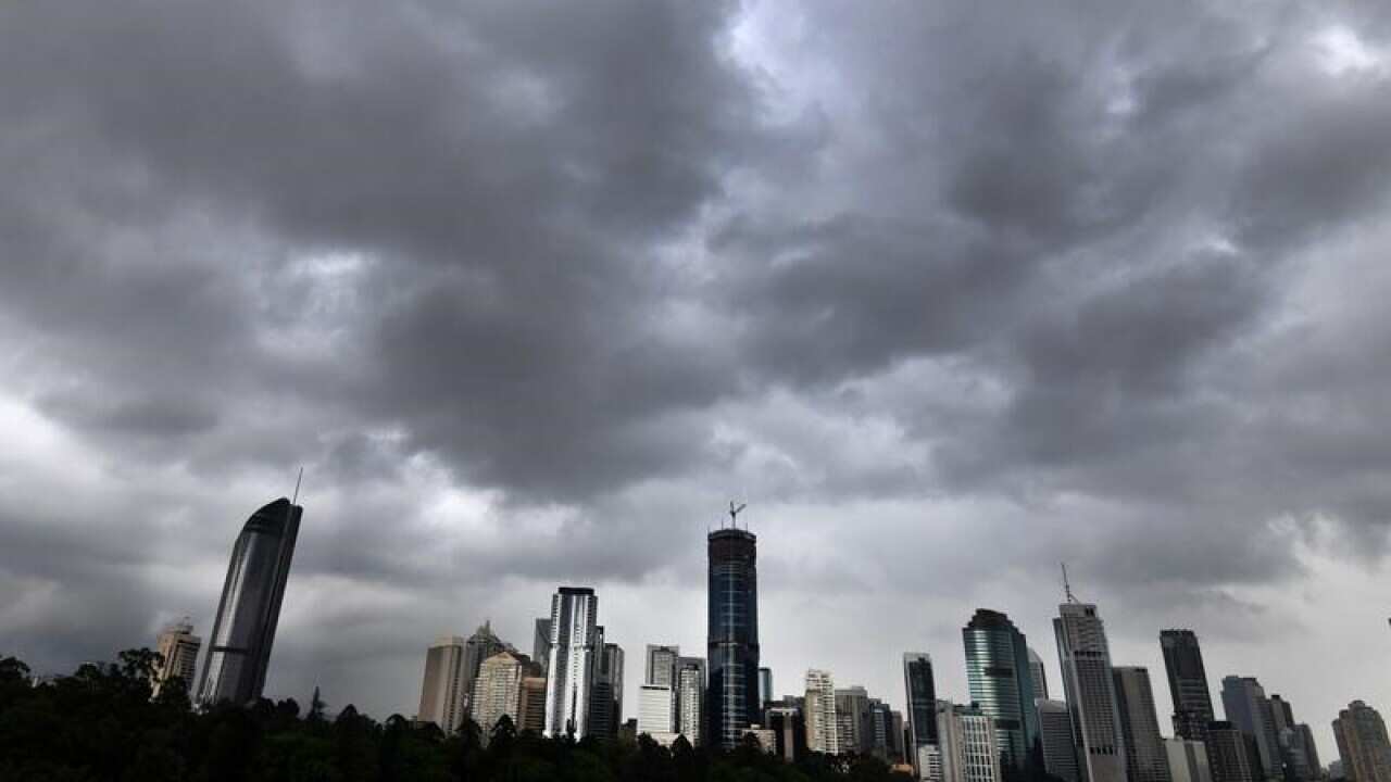 Storm clouds over the Brisbane CBD