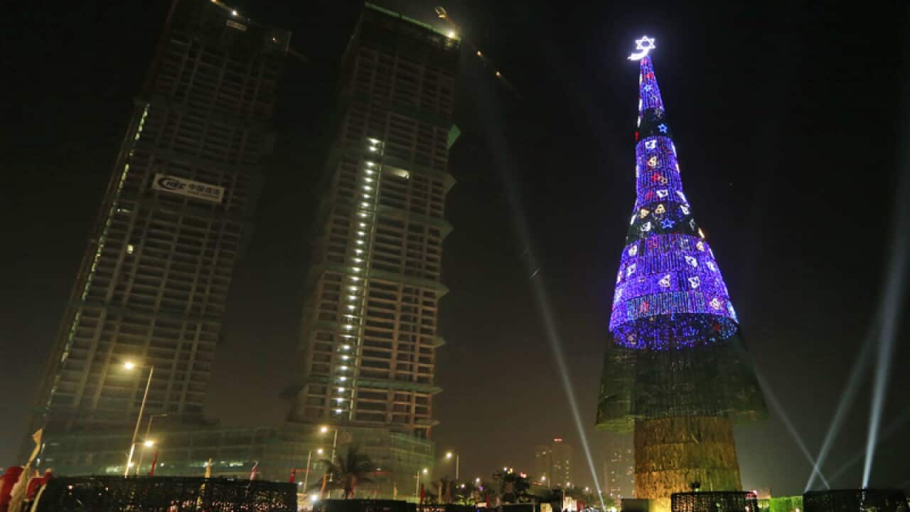 An enormous artificial Christmas tree in Sri Lanka