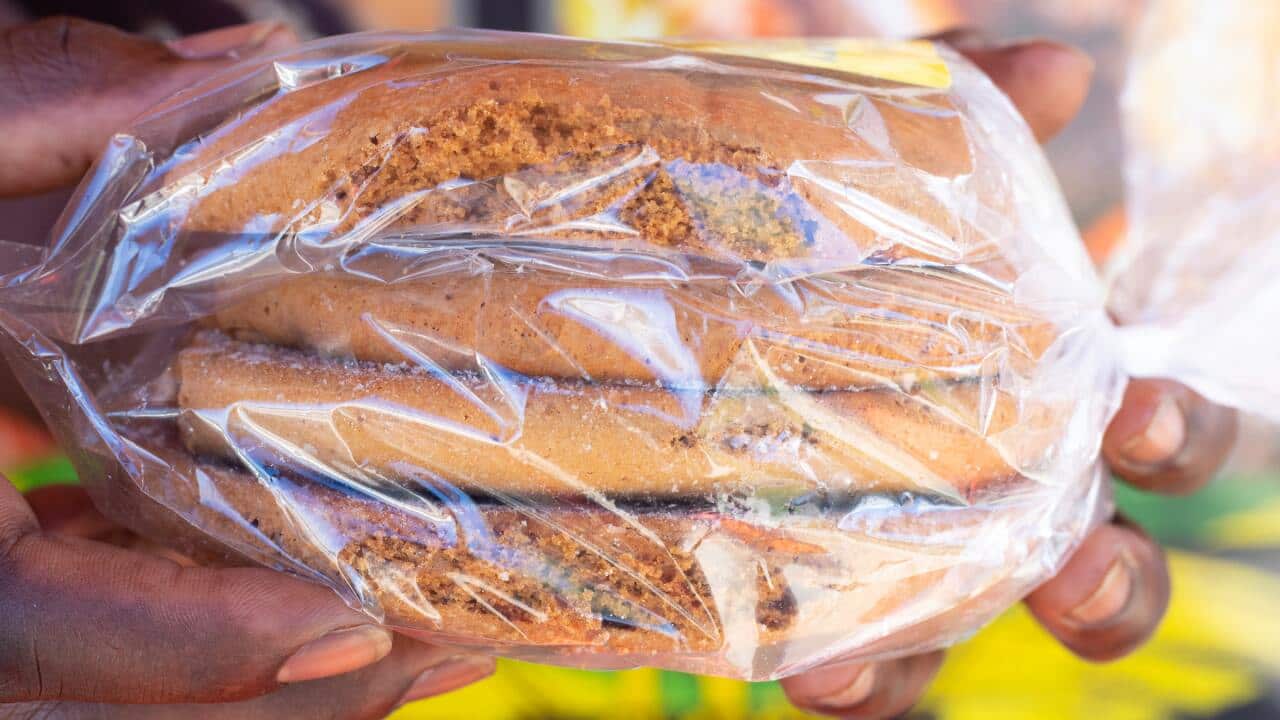 Bread wrapped in plastic