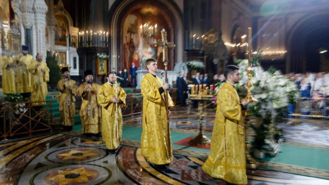Russian orthodox priests during Christmas mass