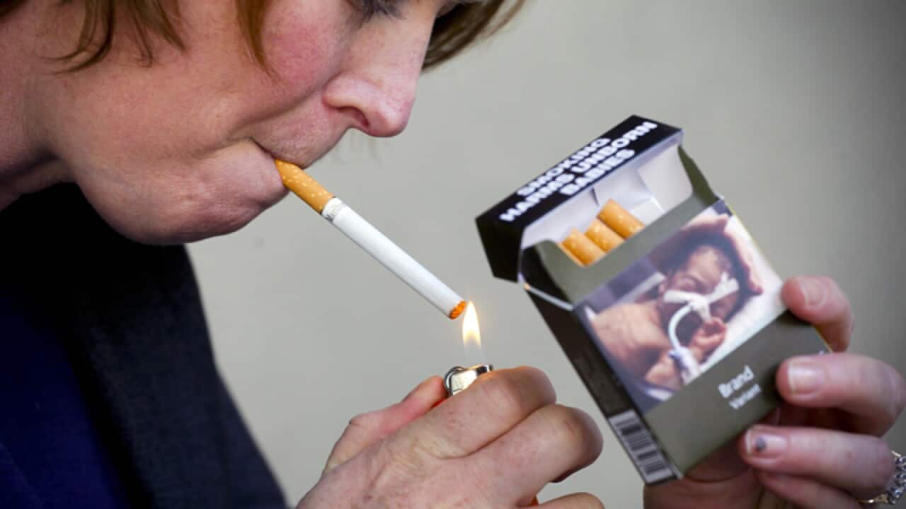 A cigarette pack with plain packaging