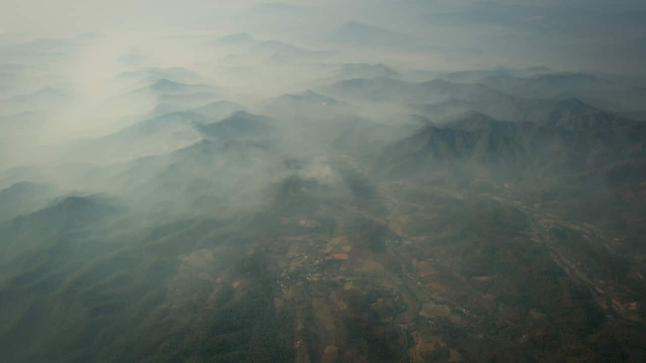Mountains of Mae Hong Son province in northern Thailand's smoke from wildfire and agriculture waste burnt by farmers (NICOLAS ASFOURI - AFP via Getty Images)