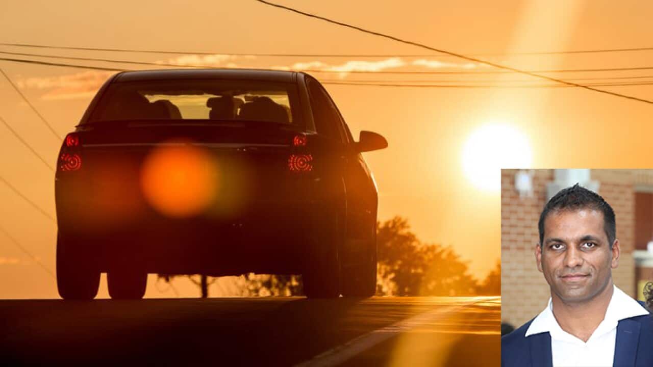 Car heading to sun