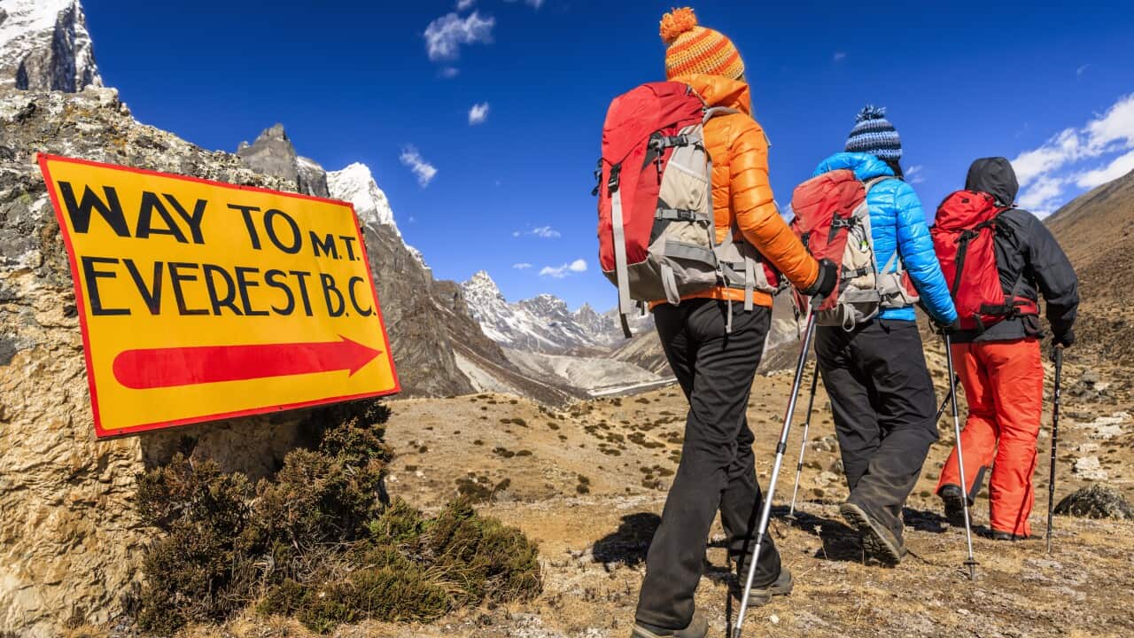 Group of trekkers on the way to Everest Base Camp