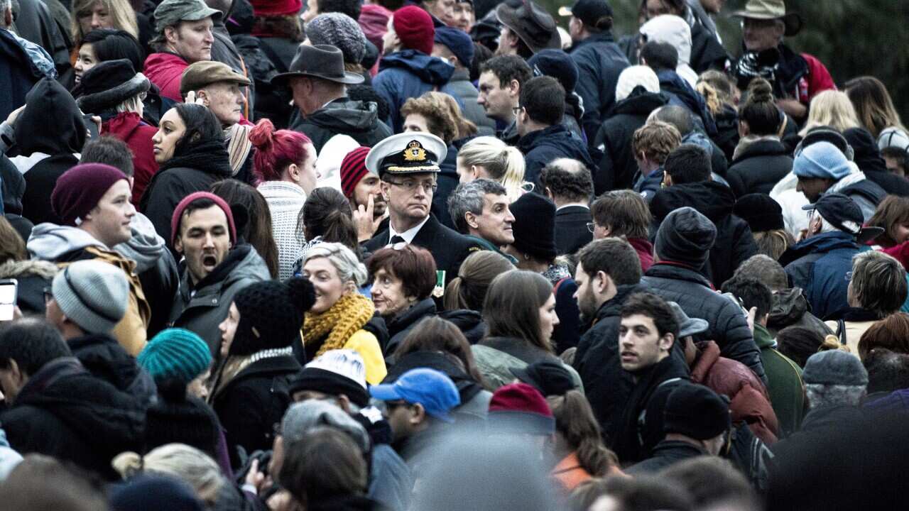 Thousands gather at the Shrine of Remembrance in Melbourne, Australia, on April 25, 2015 for Anzac Day (AAP).