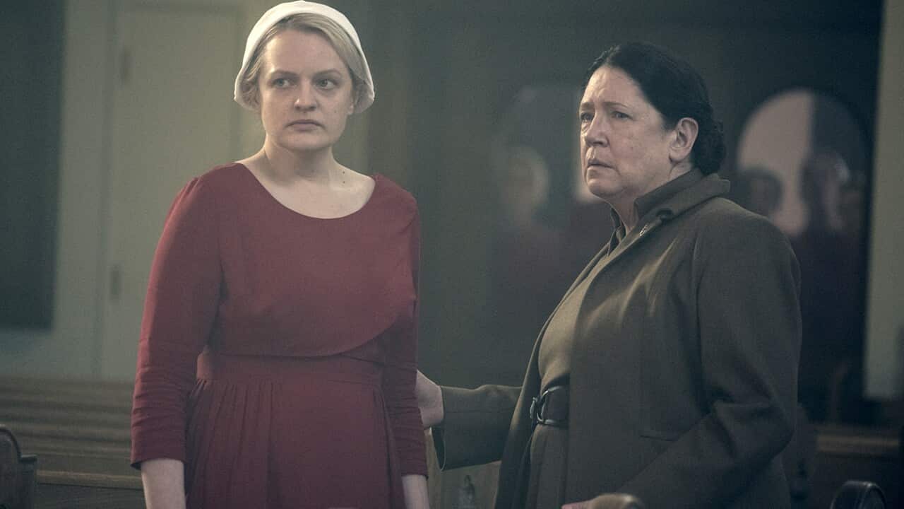 Elisabeth Moss, left, and Ann Dowd in a scene from The Handmaid's Tale