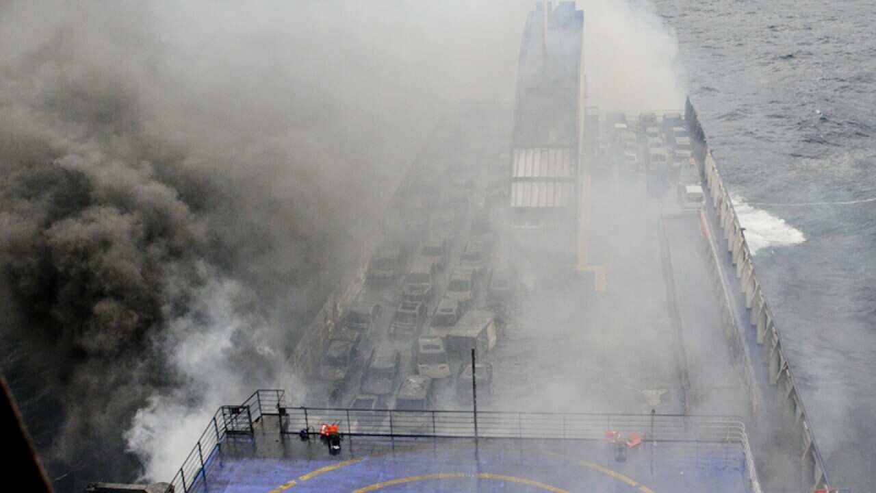 smoke billows from the Italian-flagged ferry Norman Atlantic