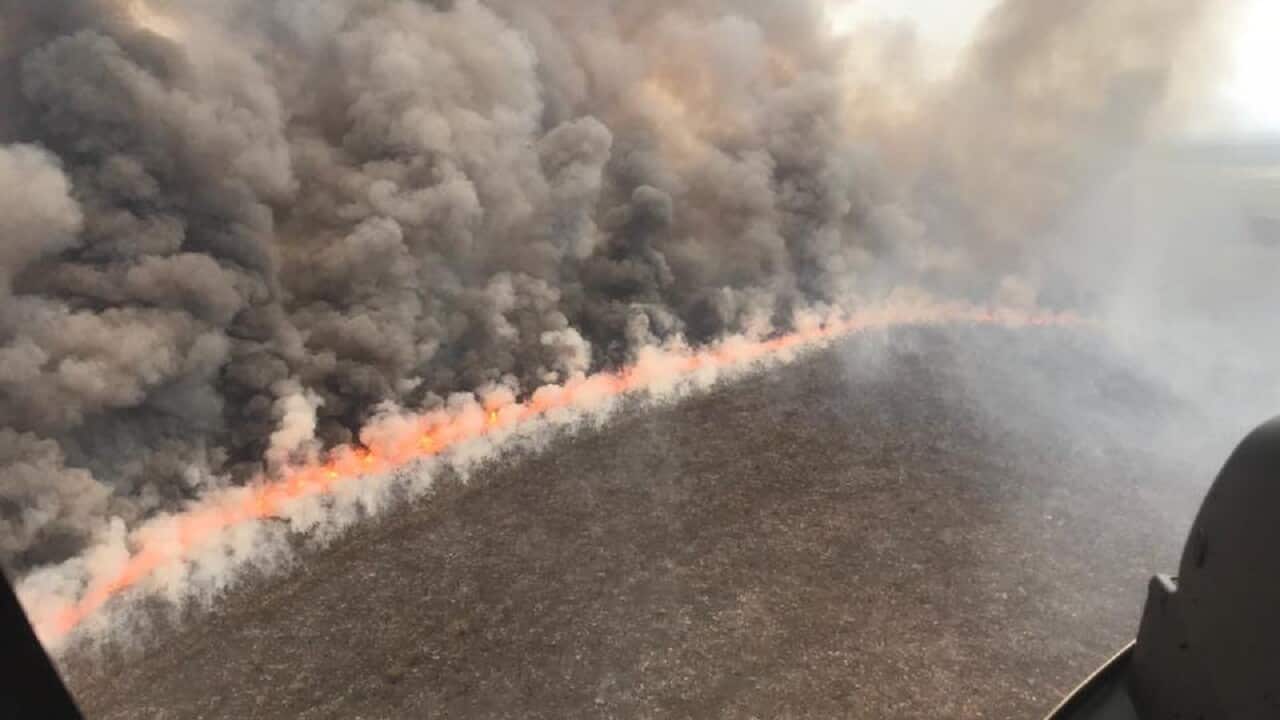 An aerial photo of the bushfire.