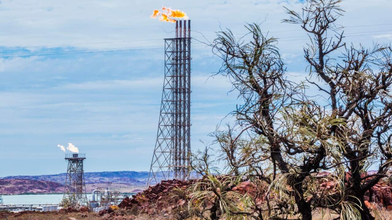 Gas flare stacks at Karratha, Western Australia.
