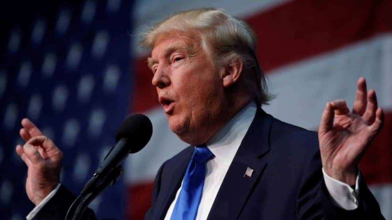 Donald Trump speaking at a rally in Iowa.