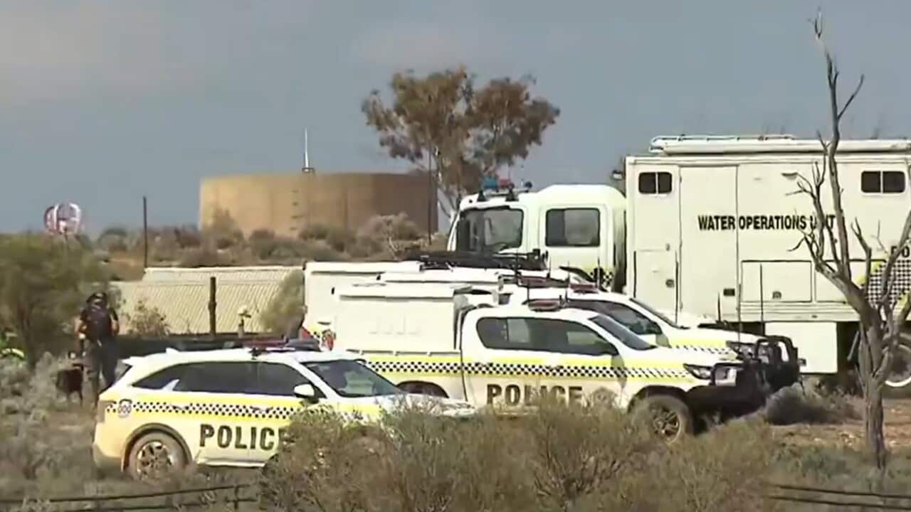 Three police cars seen at a property in rural South Australia