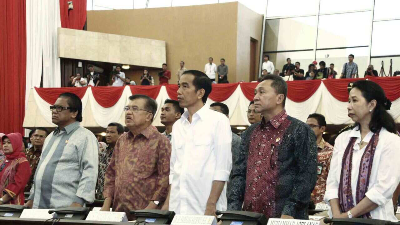 President-elect Joko Widodo inspects Parliament ahead of his inauguration