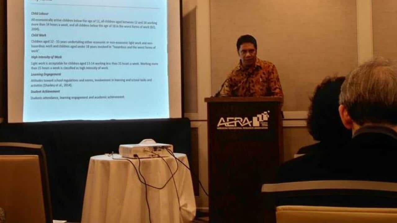 Robert Raga Djone presenting a paper on Child Work and educational outcomes in Indonesia, Central Park, New York 2018.