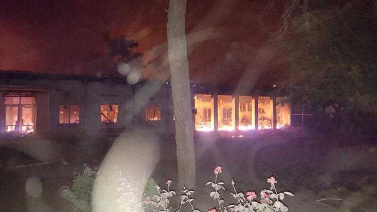 The Doctors Without Borders hospital is seen in flames, after an explosion in the northern Afghan city of Kunduz