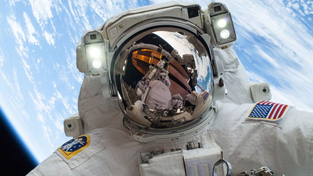 An astronaut outside the ISS