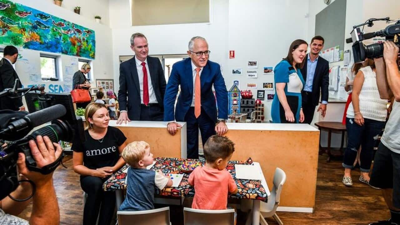 Australian Prime Minister Malcolm Turnbull at Sydney childcare centre