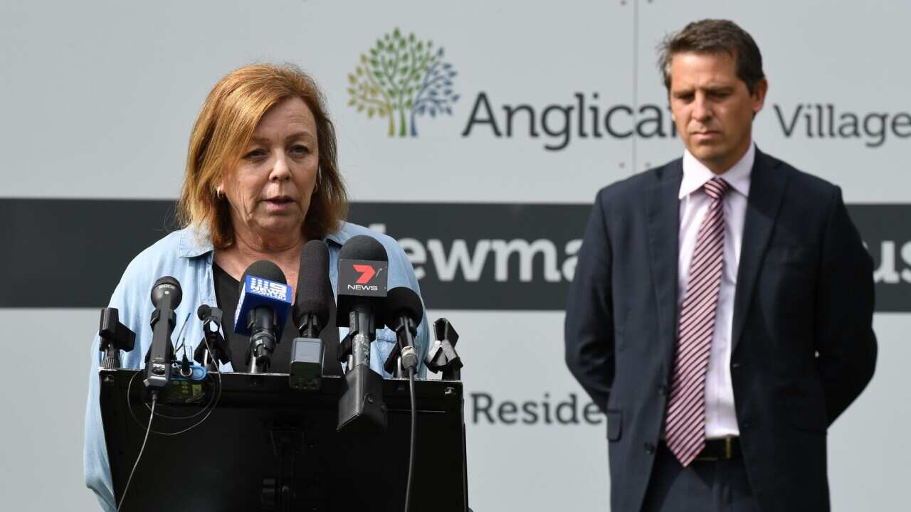 Mary Watson who has family living at Anglicare's Newmarch House, with NSW Shadow Minister for Health Ryan Park