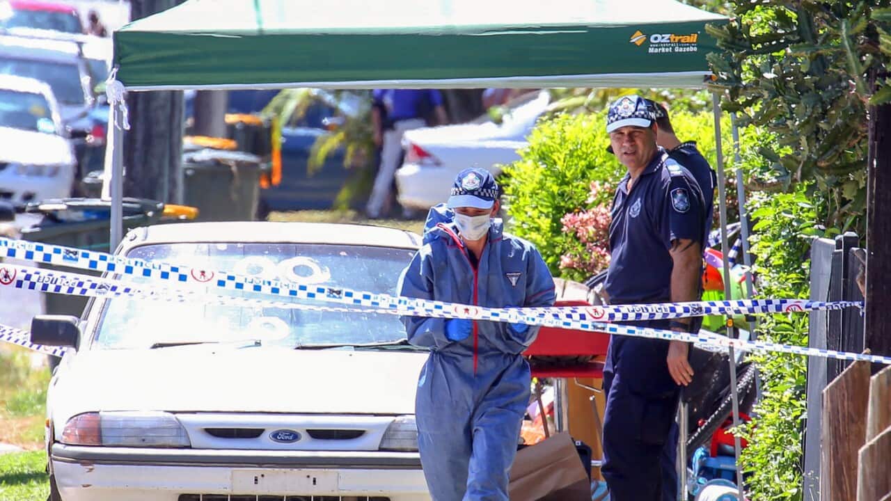 Police attend a crime scene after eight children have been found stabbed to death at a house in Manoora near Cairns (AAP)