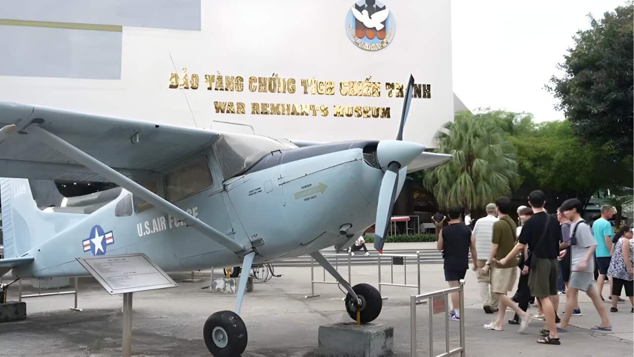 Visitors looking at weaponry at the War Remnants Museum (AP).jpg