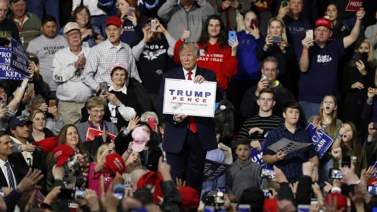 US President Donald Trump at a campaign rally in Pennsylvania.