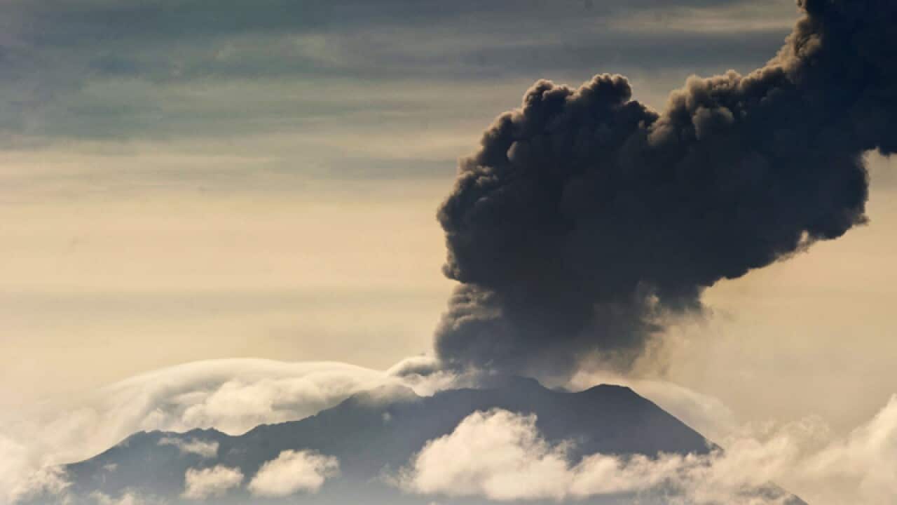 The Ubinas volcano spewing ash