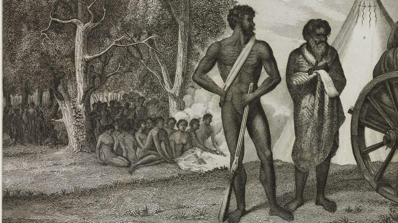 A nineteenth century engraving to an aboriginal camp