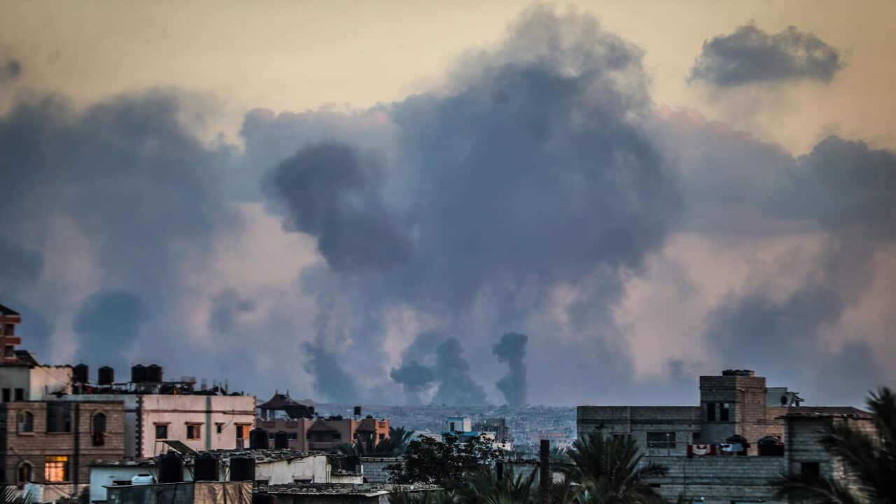 Smoke billows from buildings in Gaza following Israeli airstrikes