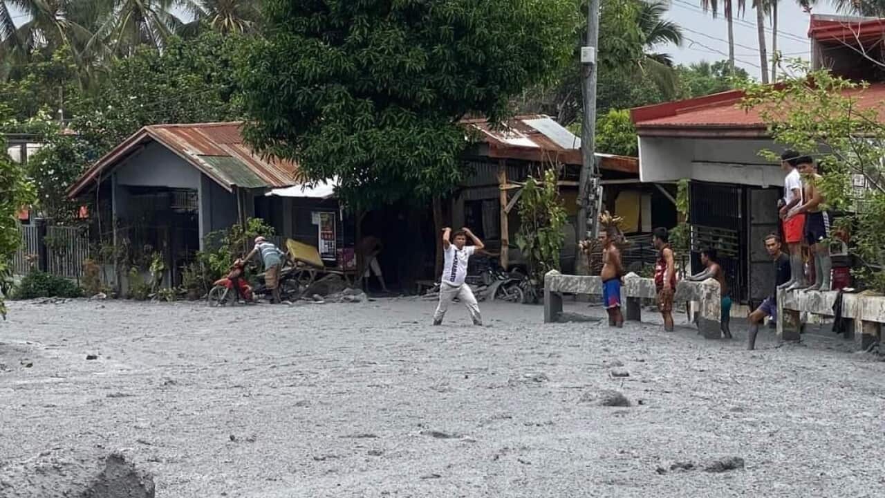 Mud flows on villages at the foot of Kanlaon volcano in Negros island