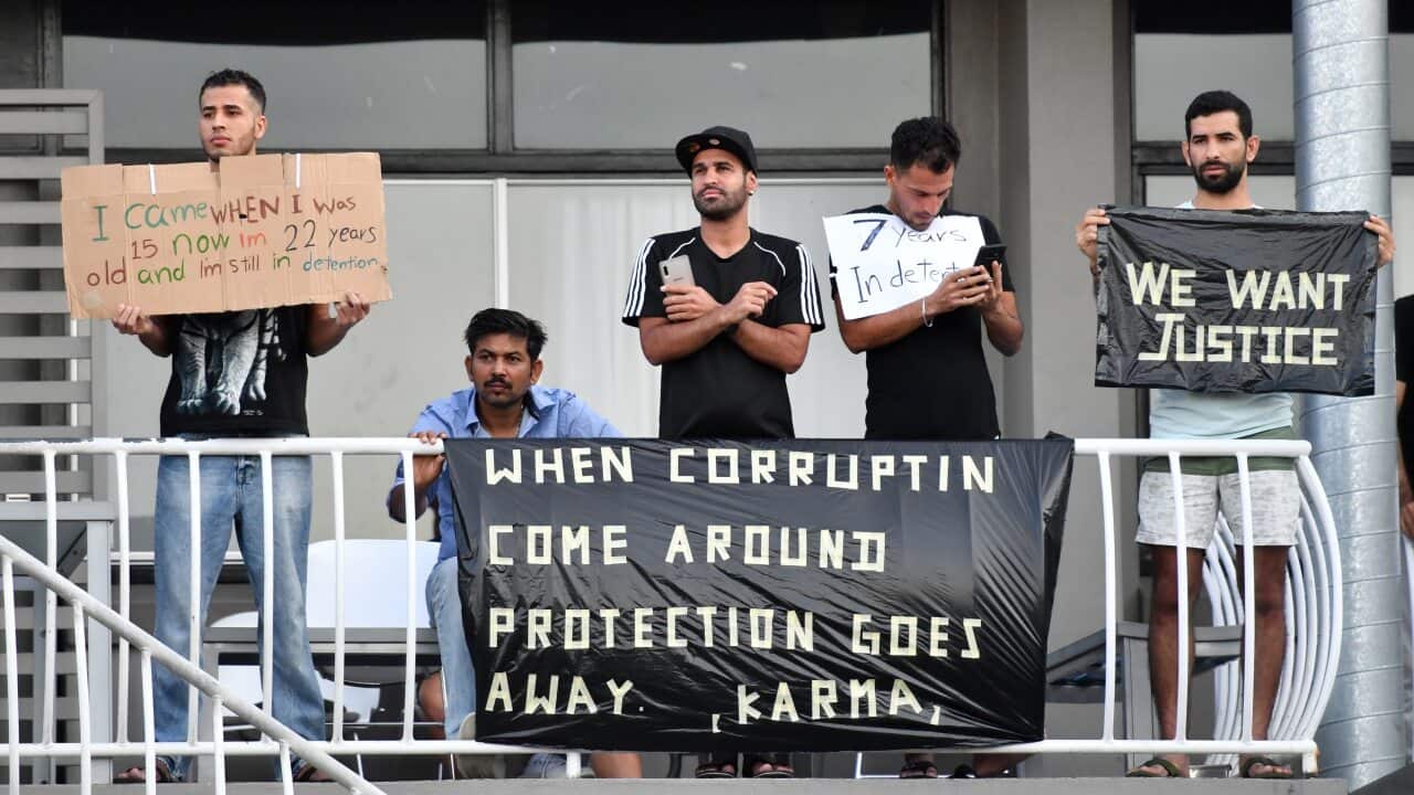 Asylum seekers held in detention protesting in Brisbane.