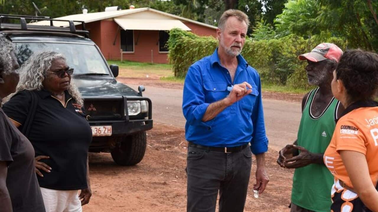 Indigenous Affairs Minister Nigel Scullion speaks to locals.